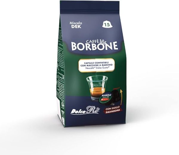 Borbone DolceRe Dek 6 x 15 Capsule compatibili Nescafé® Dolce Gusto®