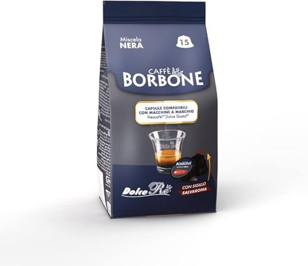 Borbone DolceRe Nera 6 x 15 Capsule compatibili Nescafé® Dolce Gusto®